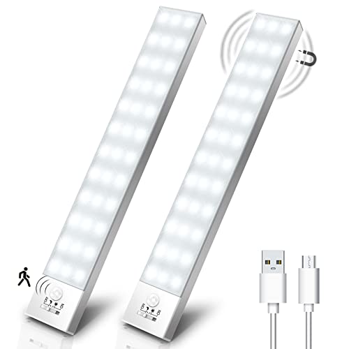 Schrankbeleuchtung LED mit Bewegungsmelder 2 Stück Schranklicht Schrankleuchte Led Leiste Batterie USB Wiederaufladbar Unterbauleuchte...