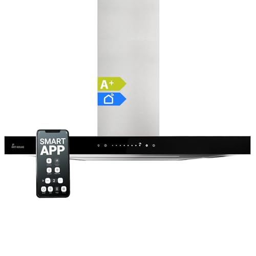 KKT KOLBE Dunstabzugshaube 90 cm | Inselhaube | Deckenhaube | Edelstahl | schwarz | Glas | WiFi Smart App | WLAN | SensorTouch...