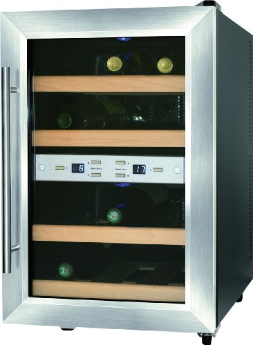 CASO WineDuett 12 | Weinkühlschrank für 12 Flaschen Rotwein | 2 Zonen für 8-18°C und 10-16°C, LED, 4 Böden aus Holz,...
