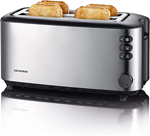 SEVERIN Automatik-Langschlitztoaster, Toaster mit Brötchenaufsatz, hochwertiger Edelstahl Toaster mit großen Röstkammern und 1400 W...