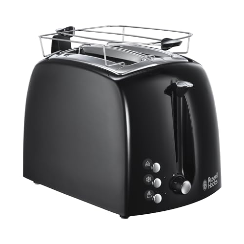 Russell Hobbs Toaster [für 2 Scheiben] Textures+ (extra breite Toastschlitze, inkl. Brötchenaufsatz & integrierte Toast-Zange, 6...