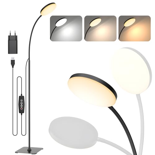 Mojimdo Stehlampe, [3 Farben & 10 Helligkeiten] Schlanke LED Leselampe Stehend, Dimmbar Einstellbare Flexible Stehleuchte für...