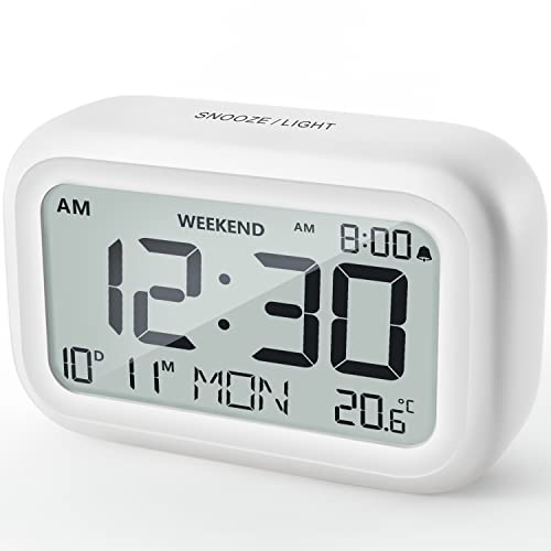 DOOMAY Digital Wecker Nachttisch - Batteriebetriebene Uhr mit LCD-Display-Volumen einstellbar Snooze und Wochenendmodus für...
