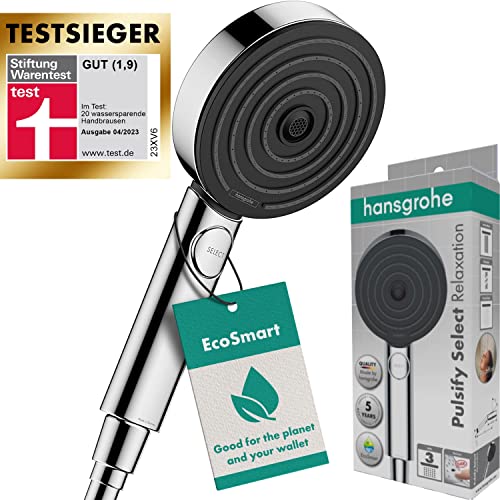hansgrohe Pulsify Select S - wassersparender Duschkopf 9 l/min (EcoSmart), Handbrause mit 3 Strahlarten (Relaxation Version),...