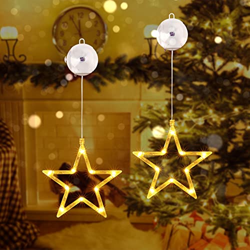 Qedertek LED Sterne Weihnachtsbeleuchtung, 10 LED Lichtervorhang Warmweiß Batteriebetriebene mit Saugnäpfe, Timer, Fenster...