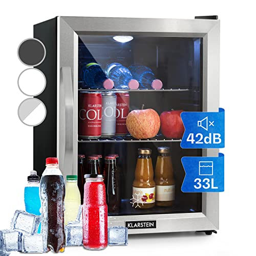 Klarstein Mini Kühlschrank mit Glastür, für Zimmer, Getränkekühlschrank Klein mit Verstellbaren Ablagen, 33 Liter, Indoor/Outdoor...