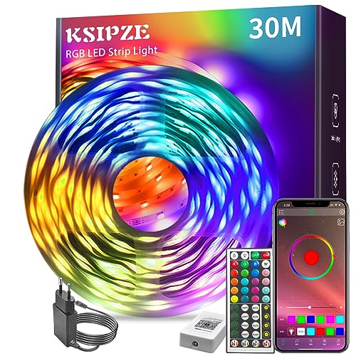 KSIPZE Led Strip 30m RGB LED Streifen mit Fernbedienung Bluetooth Musik Sync Timer-Einstellung Dimmbar Farbwechsel Led Lichterkette...