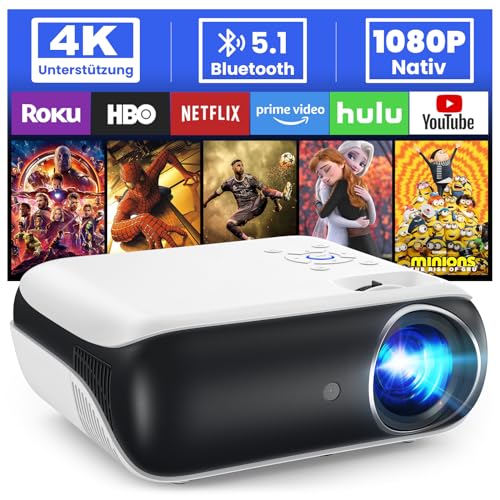 HOPVISION Beamer, Full HD 1080P Beamer, Bluetooth Beamer 4K Unterstützt, Tragbare Mini Beamer Heimkino, Home/Outdoor Projektor...