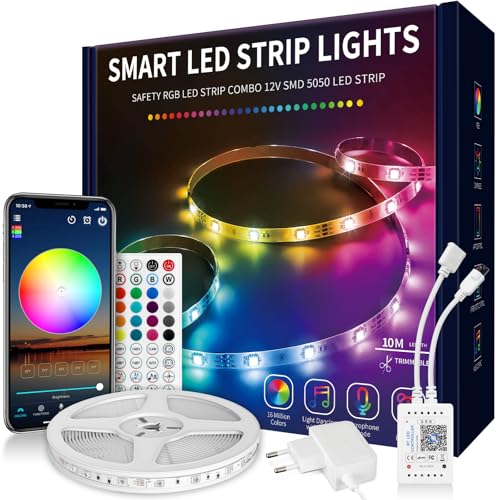 VKH LED Strip 10m, LED Streifen Bluetooth RGB LED Band 10m Selbstklebend mit Fernbedienung und APP, LED Lichterkette LED Beleuchtung...