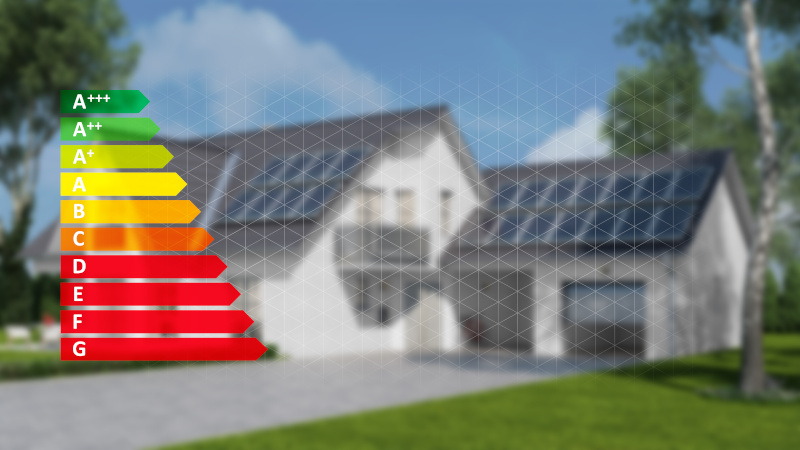 Einfamilienhaus mit Energie Label als Effizienz Konzept
